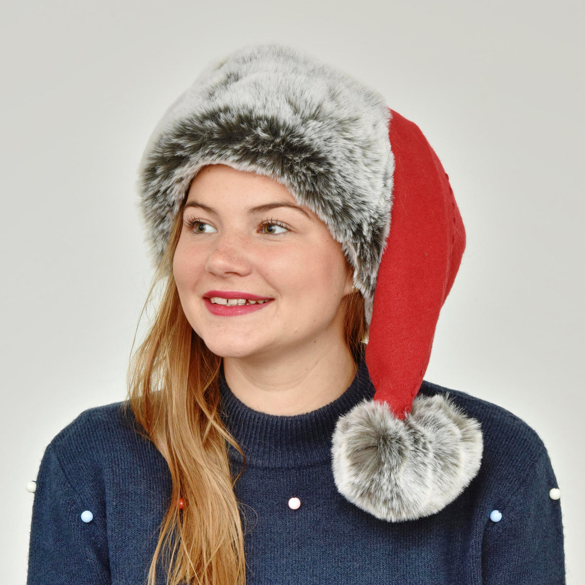 Luxurious Santa Hat from pure merino wool and huggable grey faux fur ...